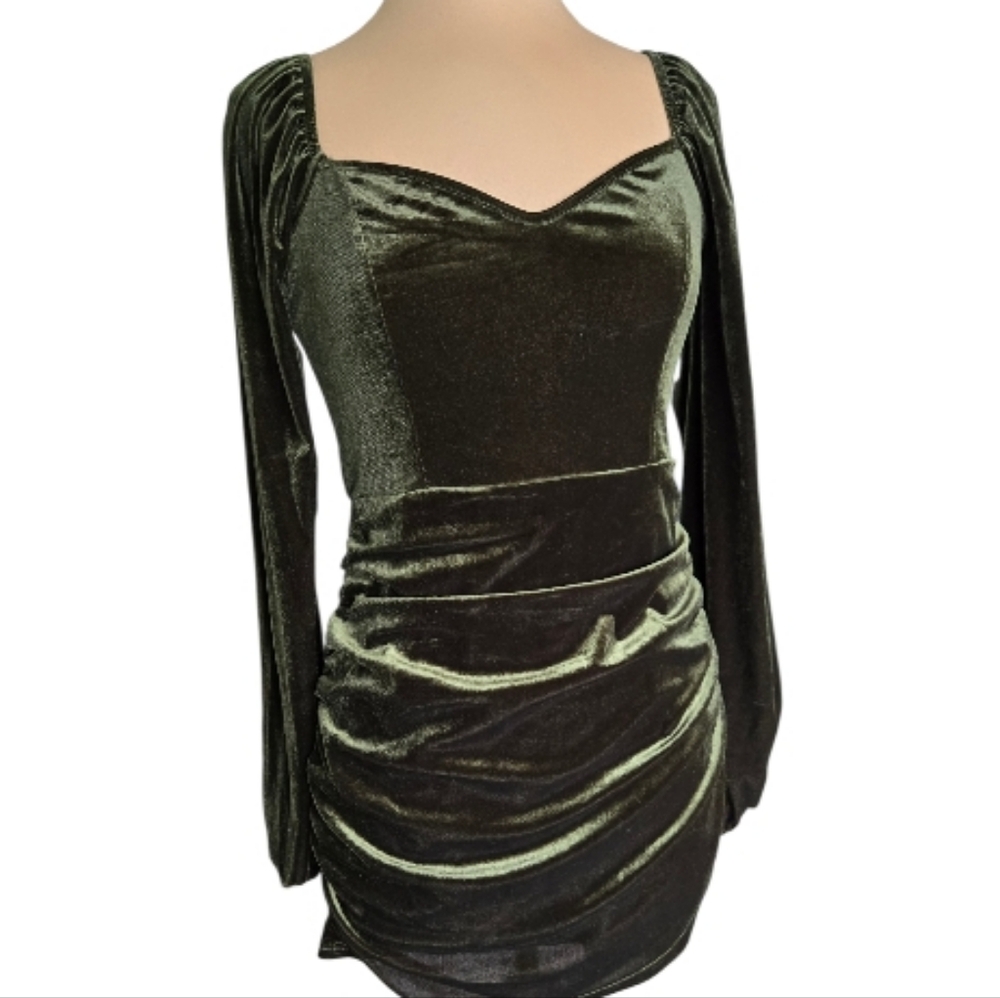 Cider NWTs Elegant Long Sleeve Velvet Dress/Tunic Olive Green Sz L